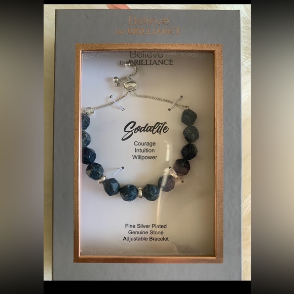 Godalite Blue Stone Crystal Fine Silver Plated Bracelet NWT - Picture 2 of 6